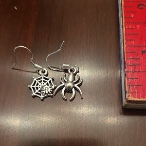 Silver Spider and Web Earrings